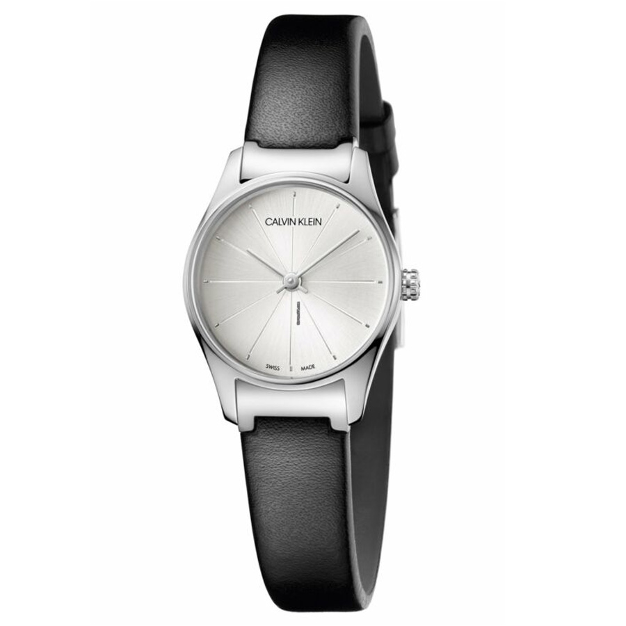 Đồng Hồ Nữ Calvin Klein CK Women Classic 24mm Silver Dial Leather Watch K4D231C6 Màu Đen