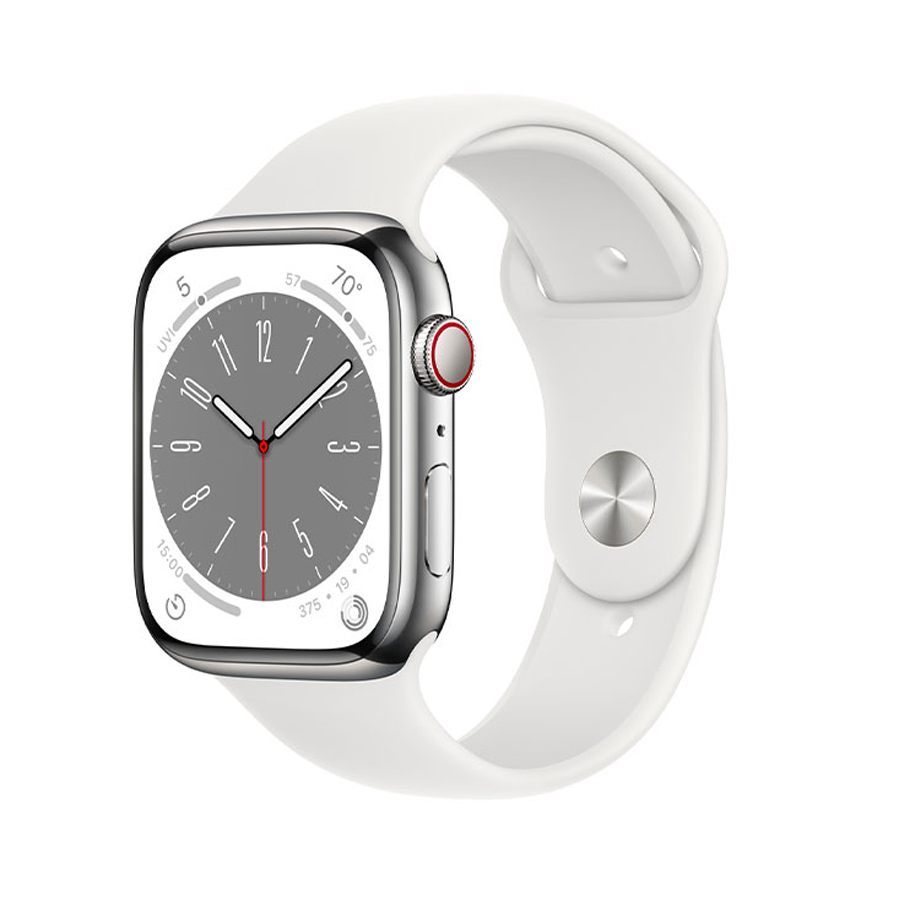 Đồng Hồ Thông Minh Apple Watch S8 LTE 45mm Viền Thép Màu Trắng