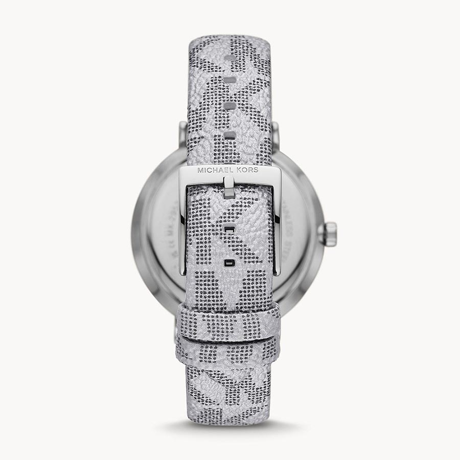 Đồng Hồ Nữ Michael Kors Addyson Three-Hand Metallic Silver PVC Watch MK2951 Màu Xám Trắng