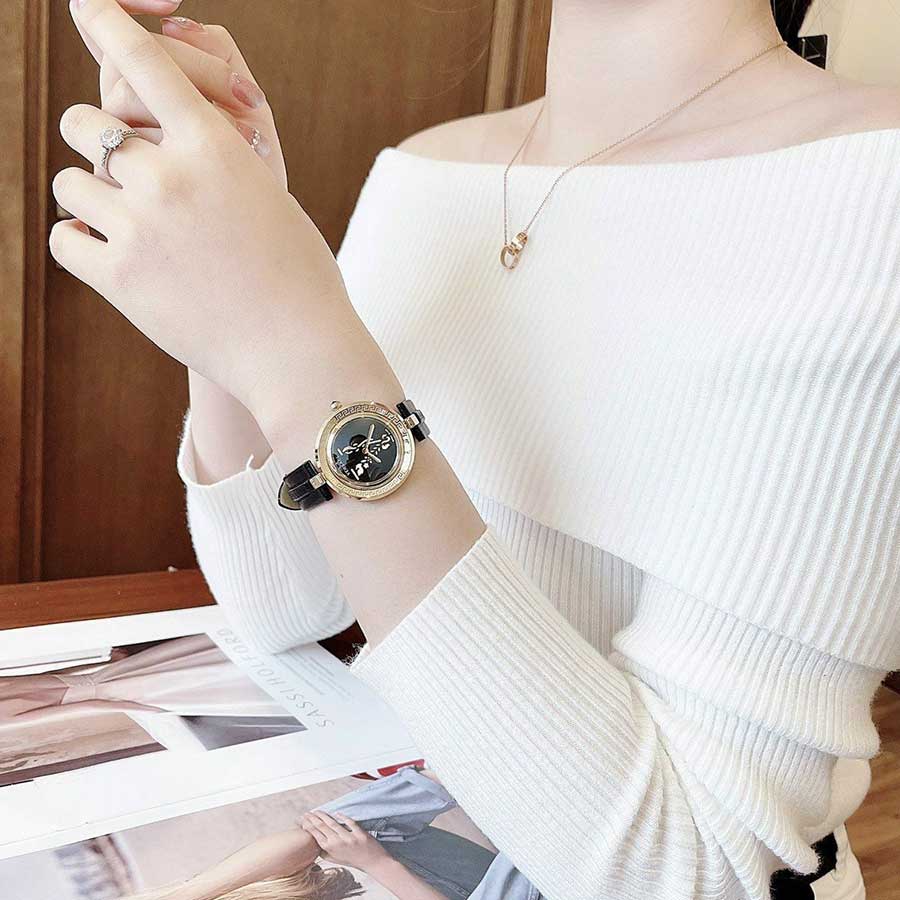 Đồng Hồ Nữ Versace Virtus Infinity Leather Watch 34mm VEZ400121 Màu Vàng Đen