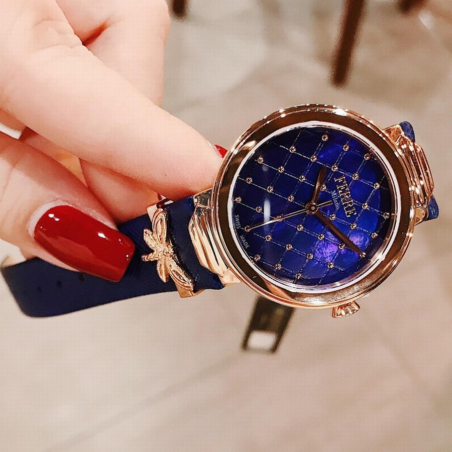 Đồng Hồ Nữ Ferre Milano FM1L124L0041 Blue Leather Ladies Watch Màu Xanh Navy