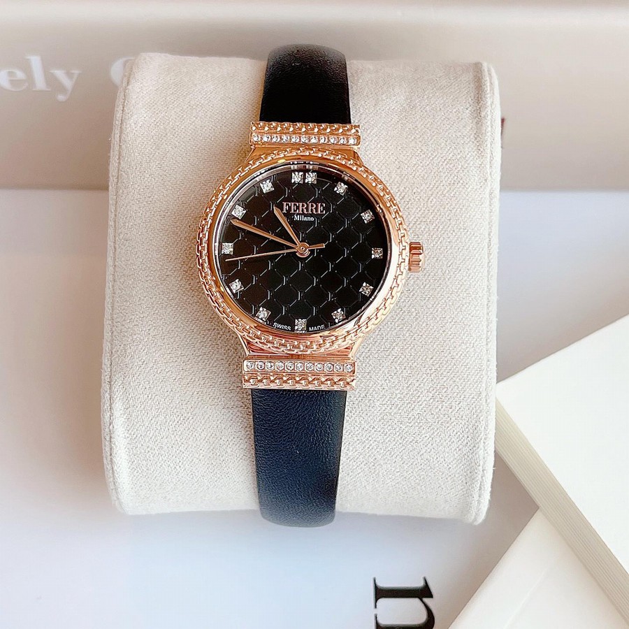Đồng Hồ Nữ Ferre Milano FM1L149L0031 Black Leather Ladies Watch Màu Đen