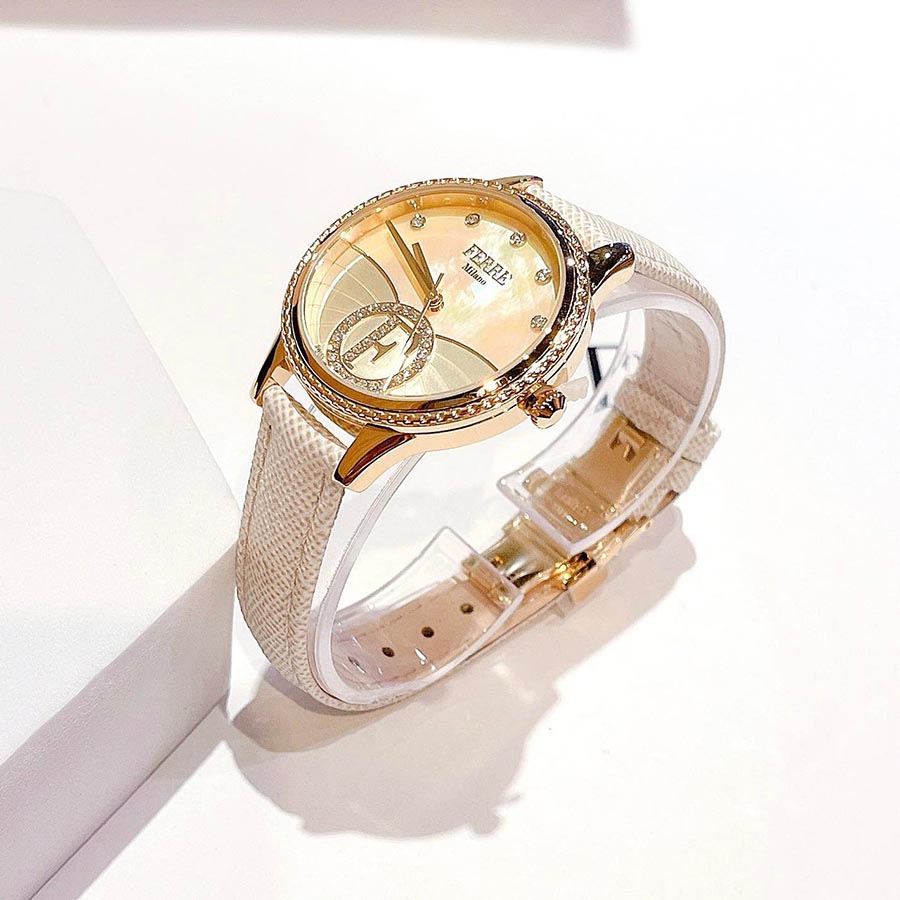 Đồng Hồ Nữ Ferre Milano FM1L167L0021 Lady Leather Ladies Watch Màu Be