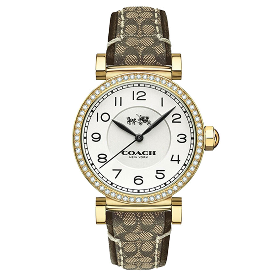 Đồng Hồ Nữ Coach 14503397 Madison Brown Signature Leather Gold Glitz Watch Màu Vàng Trắng