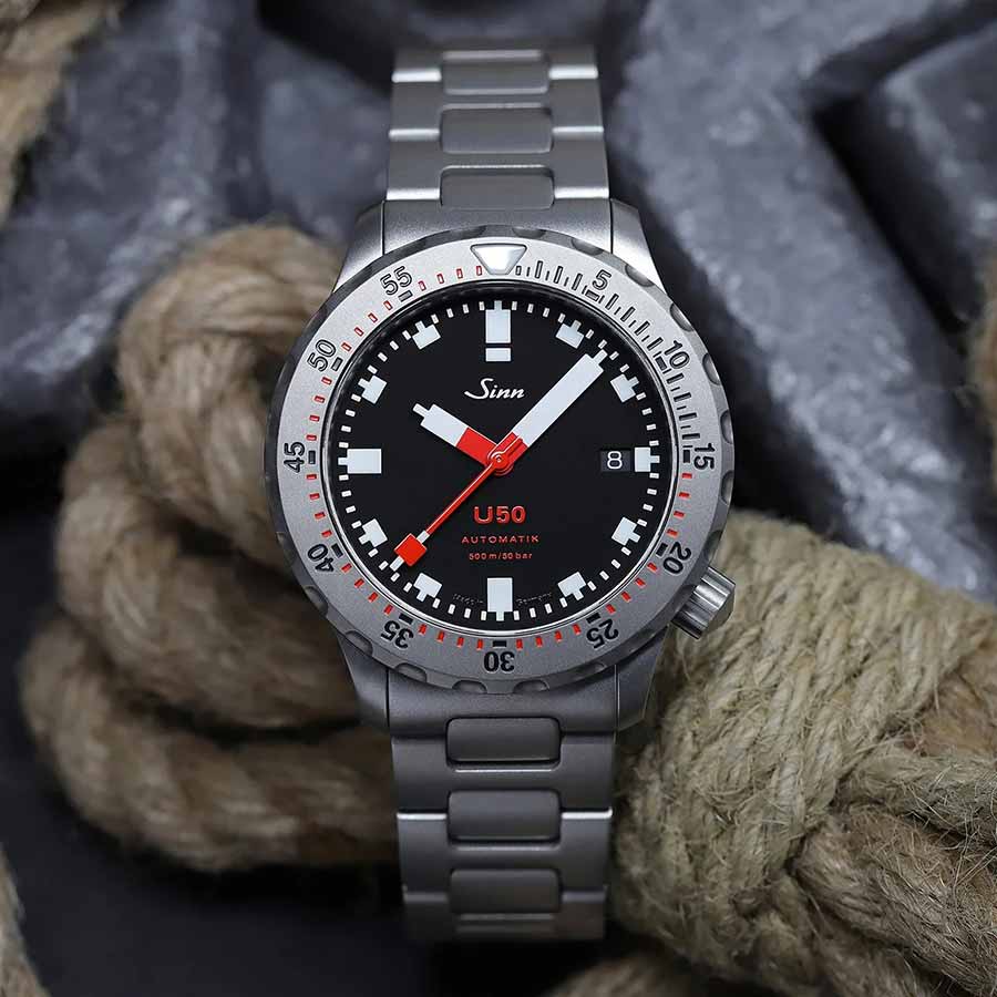 Đồng Hồ Nam Sinn Uhren Diving Watch U50 Art-Nr. 1050.030 Màu Đen Bạc