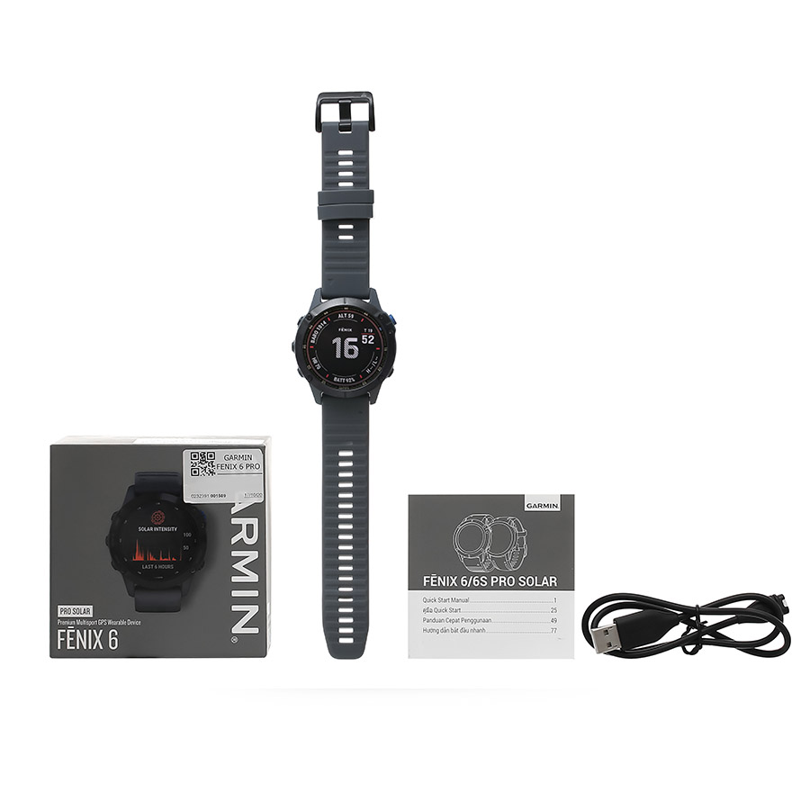 Đồng Hồ Thông Minh Garmin Fenix 6 Pro Solar Dây Silicone Màu Xám
