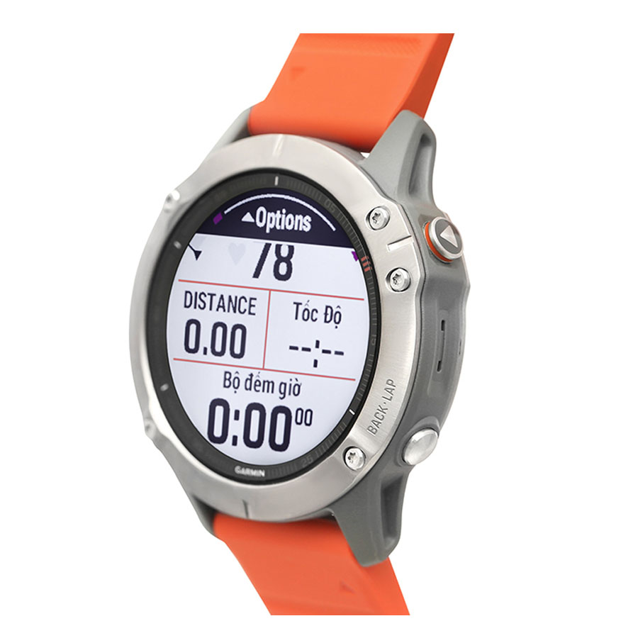 Đồng Hồ Thông Minh Garmin Fenix 6 Pro Dây Silicone Viền Titanium Màu Cam