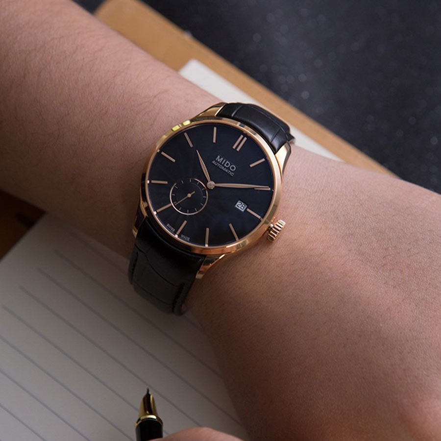 Đồng Hồ Nam Mido Belluna Ii Automatic M024.428.36.051.00 Case Rose Gold Màu Đen Phối Vàng Hồng