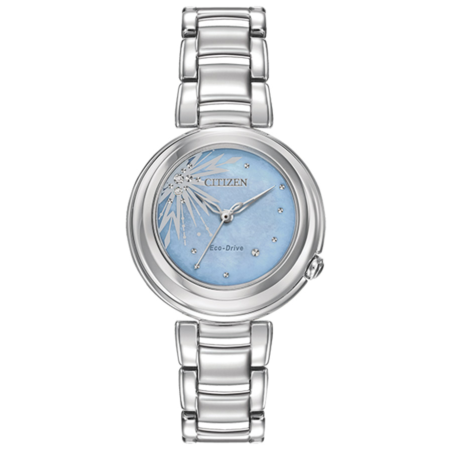 Đồng Hồ Nữ Citizen Eco-Drive EM0580-58N Disney Elsa Frozen 2 Màu Xanh Bạc