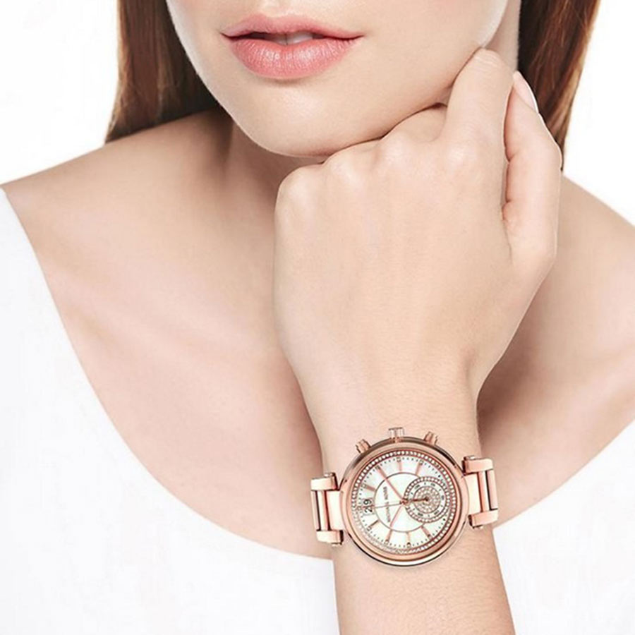 Đồng Hồ Nữ Michael Kors Sawyer Rose Gold Watch MK6282 39mm Màu Trắng Phối Vàng Hồng