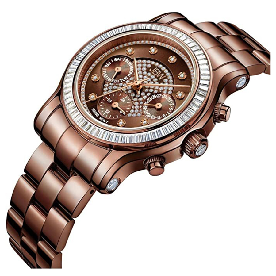 Đồng Hồ Nữ JBW Laurel 9 Diamonds & Swarovski Crystal Baguette Bezel Watch J6330L Màu Nâu