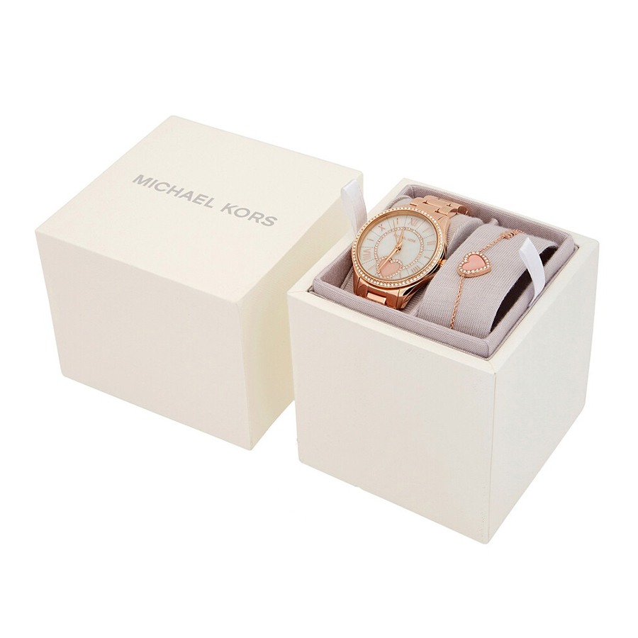 Set Đồng Hồ Nữ Michael Kors MK Lauryn Quartz Crystal Rose Gold-tone Ladies Watch And Bracelet Set MK1038 Màu Vàng Hồng