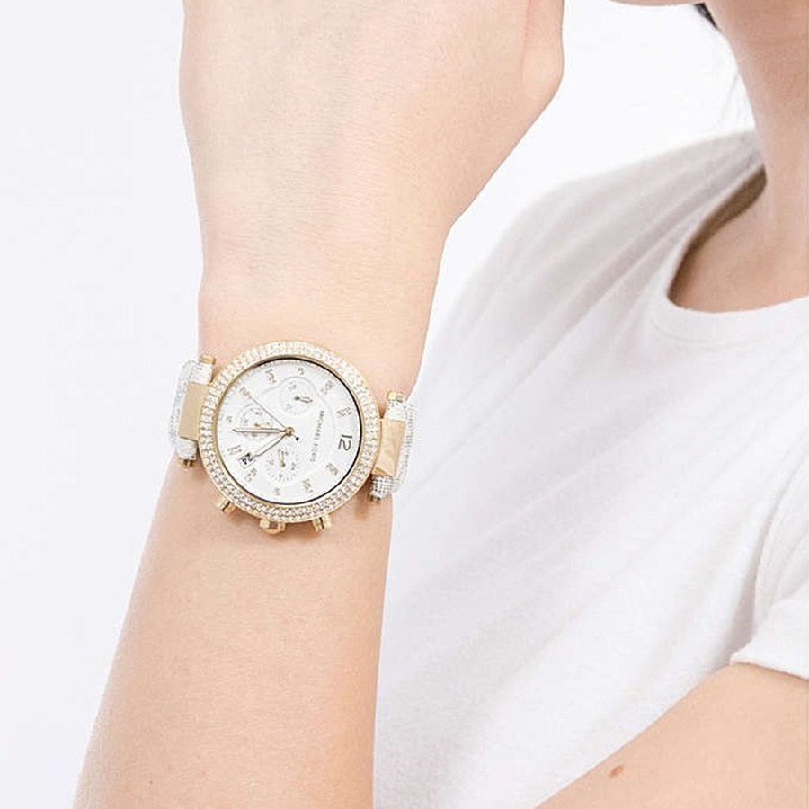Đồng Hồ Nữ Michael Kors Parker Chronograph Quartz Crystal White Dial Ladies Watch MK6916 Màu Trắng