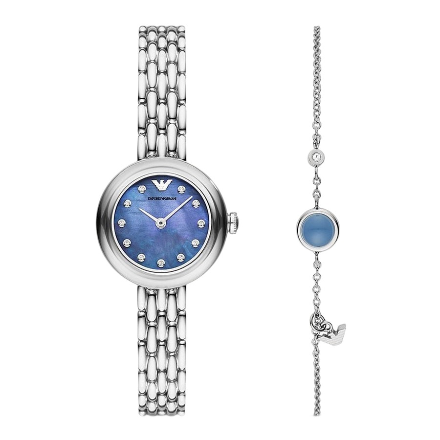 Set Đồng Hồ Nữ Emporio Armani Rosa Quartz Crystal Blue Dial Ladies Watch AR80051 Màu Xanh