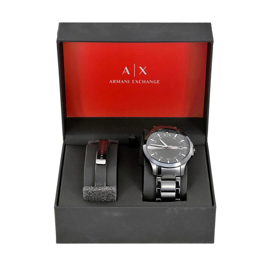 Set Đồng Hồ Nam Armani Exchange Hampton Black Dial Men's Gift Set AX7101 Kèm Vòng Đeo Tay Màu Đen
