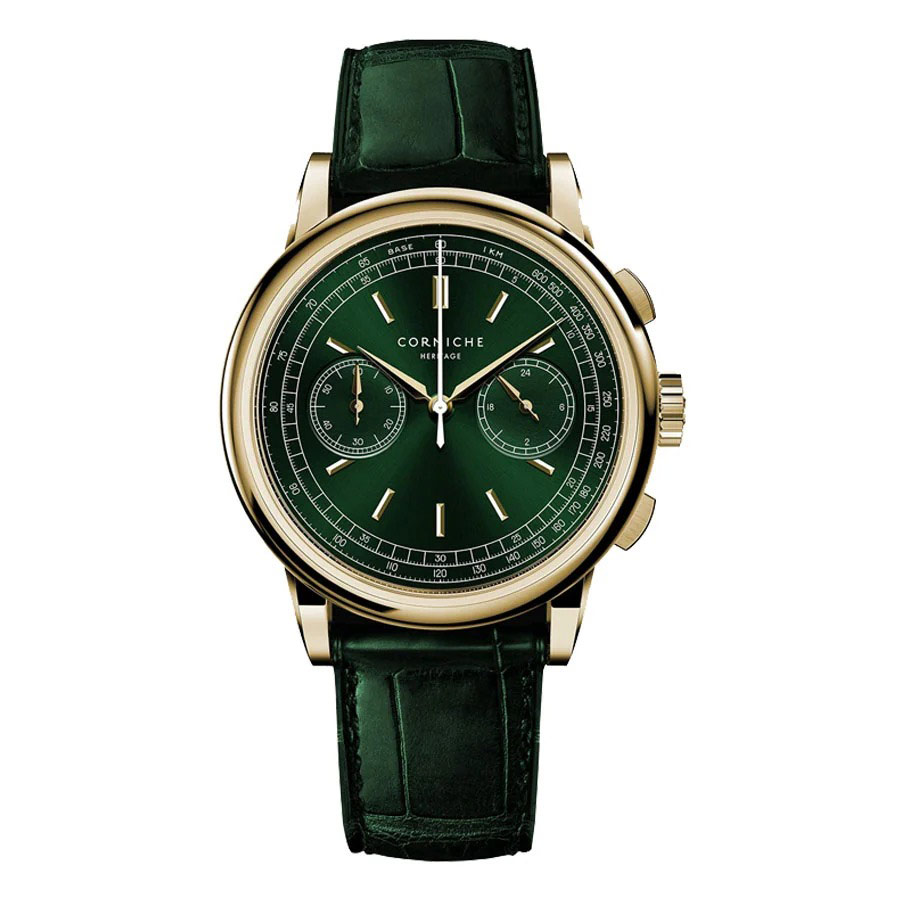 Đồng Hồ Nam Corniche Heritage Chronograph Yellow Gold With Green Dial Màu Xanh Lá