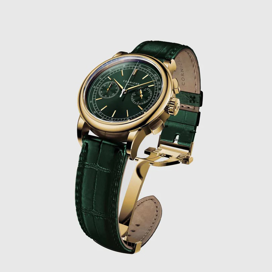 Đồng Hồ Nam Corniche Heritage Chronograph Yellow Gold With Green Dial Màu Xanh Lá