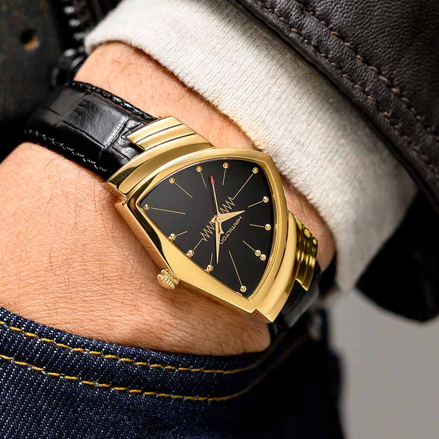 Đồng Hồ Nữ Hamilton Ventura H24301731 Quartz Watch 32.3 x 50.3mm Màu Vàng Đen