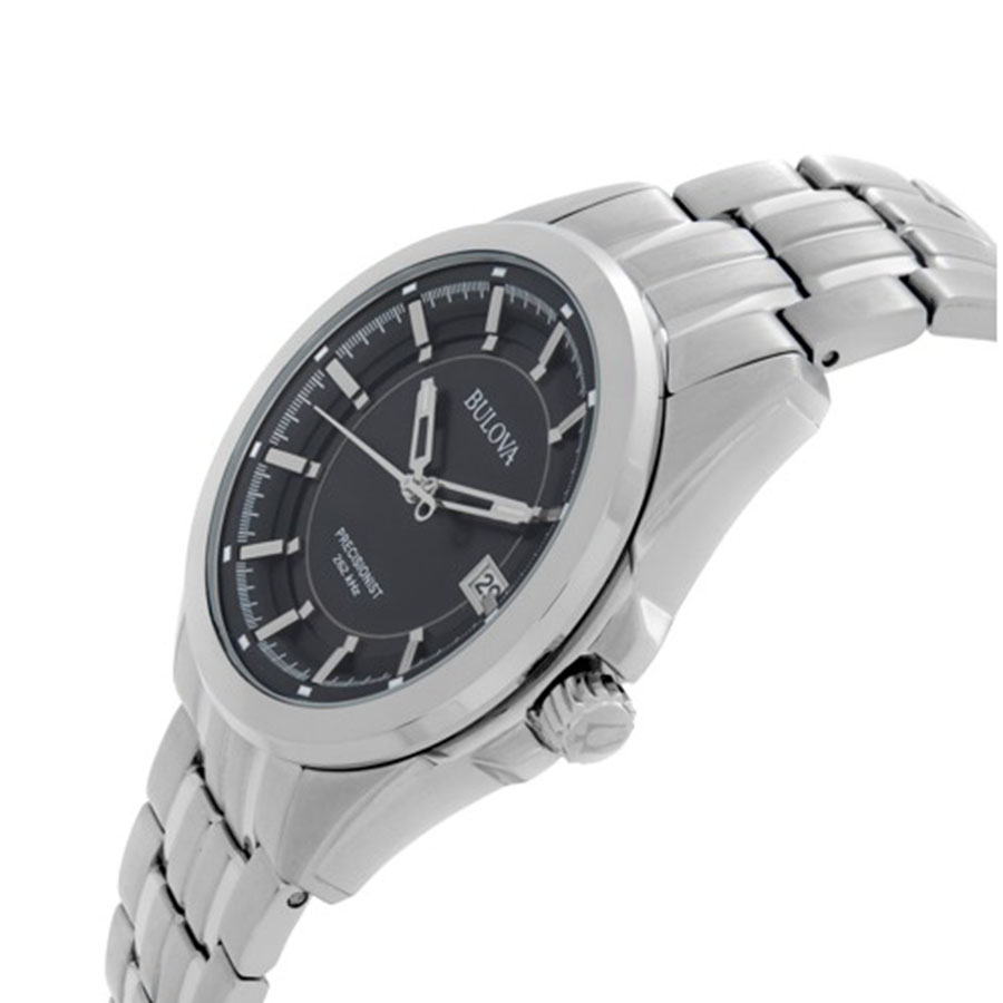 Đồng Hồ Nam Bulova Precisionist 43mm Stainless Steel Black Dial Quartz Mens Watch 96B252 Màu Bạc Mặt Đen