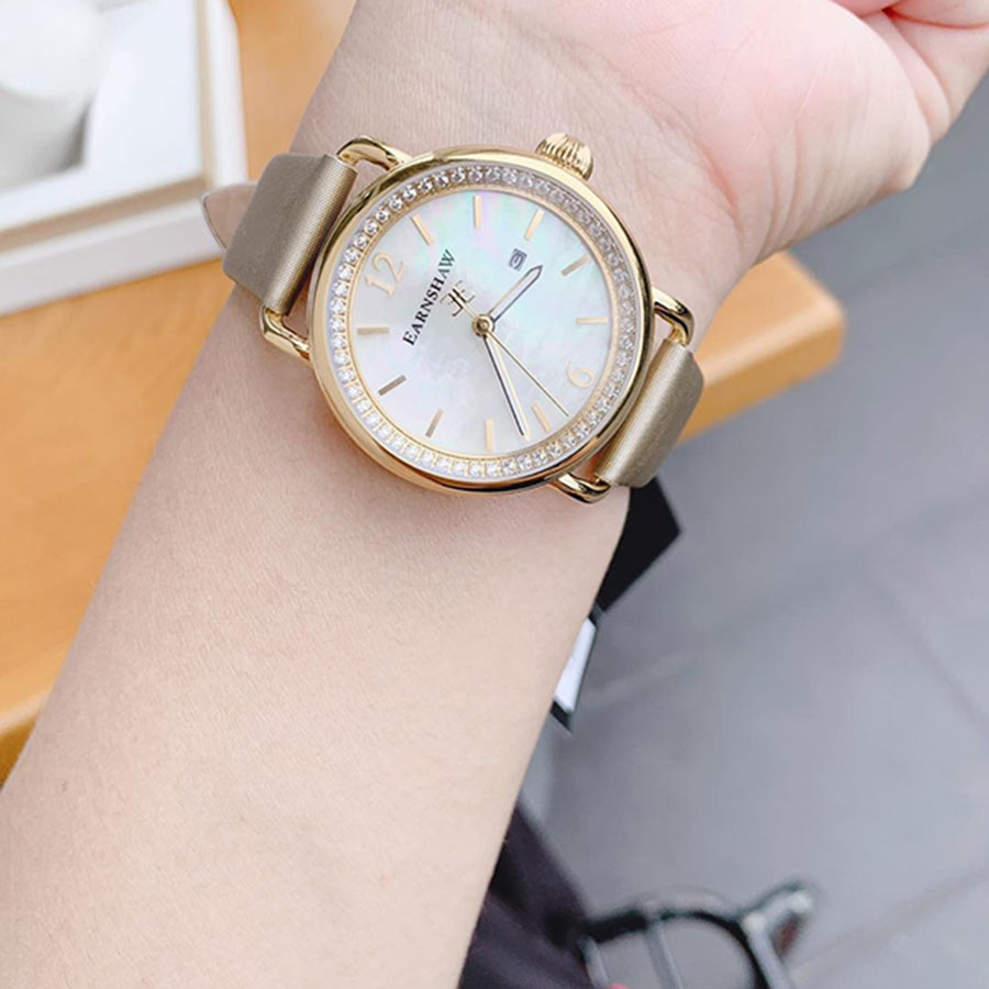 Đồng Hồ Nữ Thomas Earnshaw Quartz ES-8092-03 Màu Vàng Mặt Trắng Xà Cừ