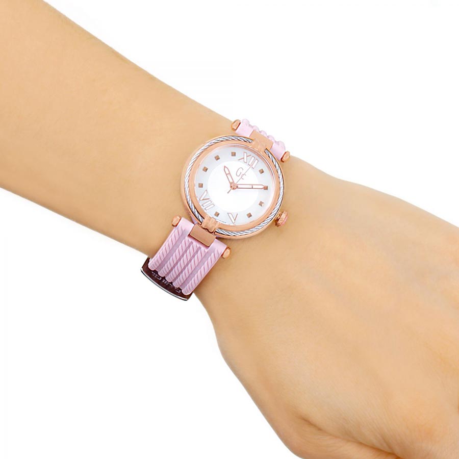 Đồng Hồ Nữ Guess Cable Chic Quartz Mother of Pearl Dial Ladies Watch Y18011L1 Màu Hồng