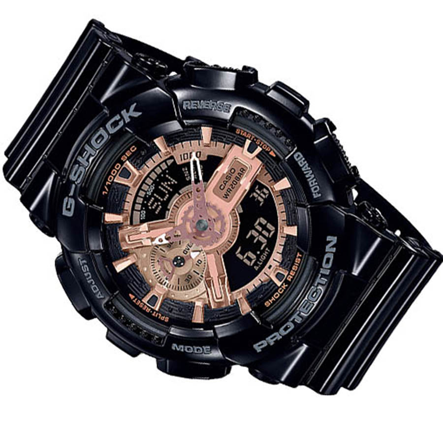 Đồng Hồ Nam Casio G Shock GA-110MMC-1ADF Màu Đen Nền Mặt Mạ Vàng Hồng