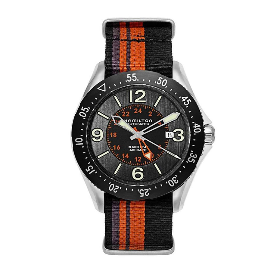 Đồng Hồ Nam Hamilton Broadway Khaki Aviation Worldtimer Men's Watch H76755131 Màu Bạc Mặt Đen