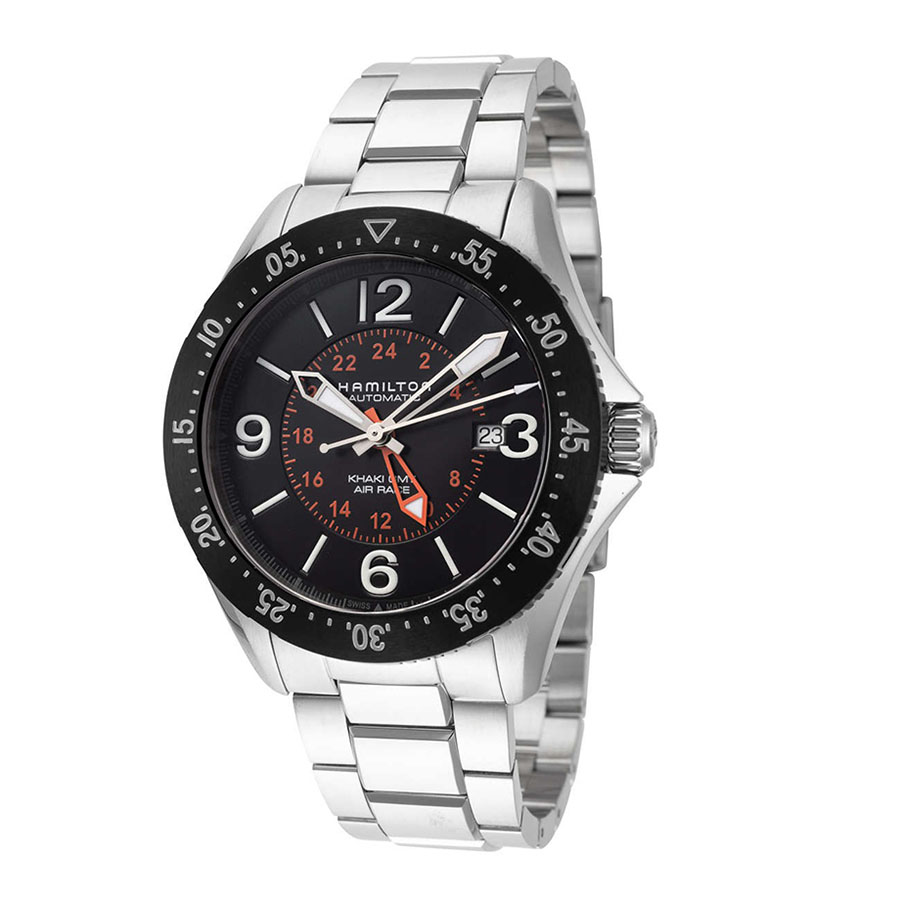 Đồng Hồ Nam Hamilton Broadway Khaki Aviation Worldtimer Men's Watch H76755131 Màu Bạc Mặt Đen