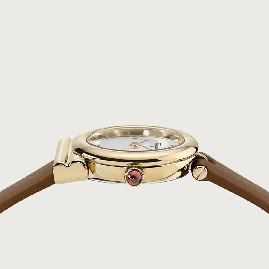 Đồng Hồ Nữ Salvatore Ferragamo Gancini Slim Watch Màu Nâu Trắng