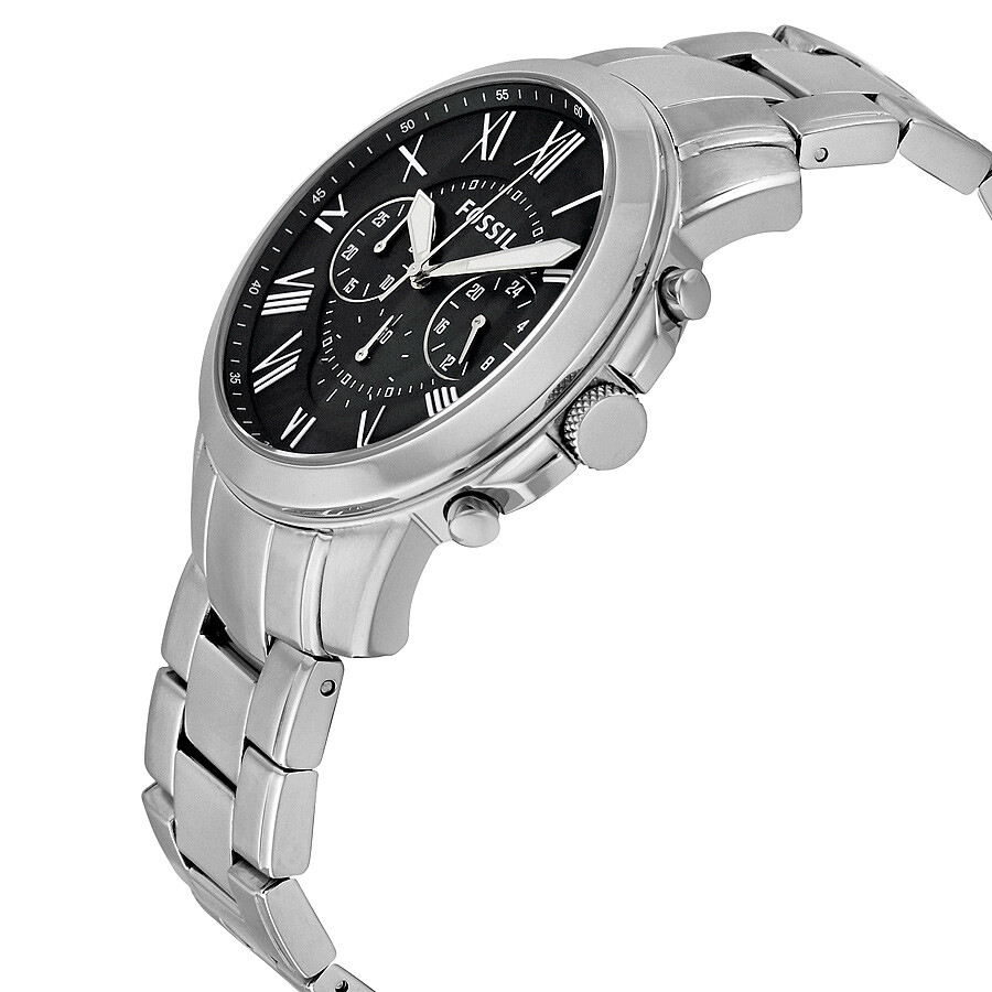 Đồng Hồ Nam Fossil Grant Chronograph Black Dial Stainless Steel Men's Watch  FS4736 Màu Đen Bạc