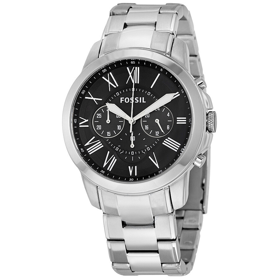 Đồng Hồ Nam Fossil Grant Chronograph Black Dial Stainless Steel Men's Watch  FS4736 Màu Đen Bạc