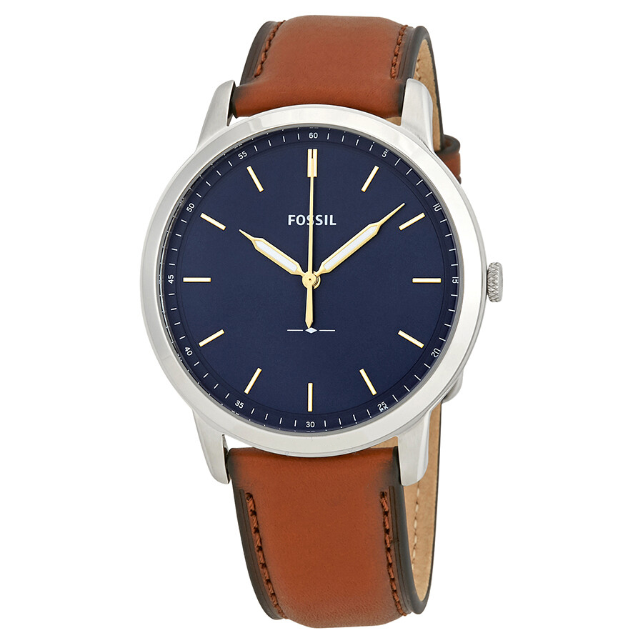 Đồng Hồ Nam Fossil Minimalist Blue Dial Brown Leather Men's Watch FS5304 Màu Nâu Mặt Xanh