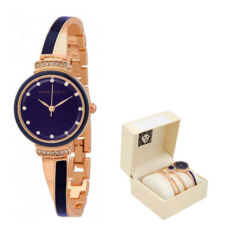 Set Đồng Hồ Và Vòng Tay Nữ Anne Klein Quartz Crystal Glossy Blue Ladies Watch And Bracelet 3292NVST
