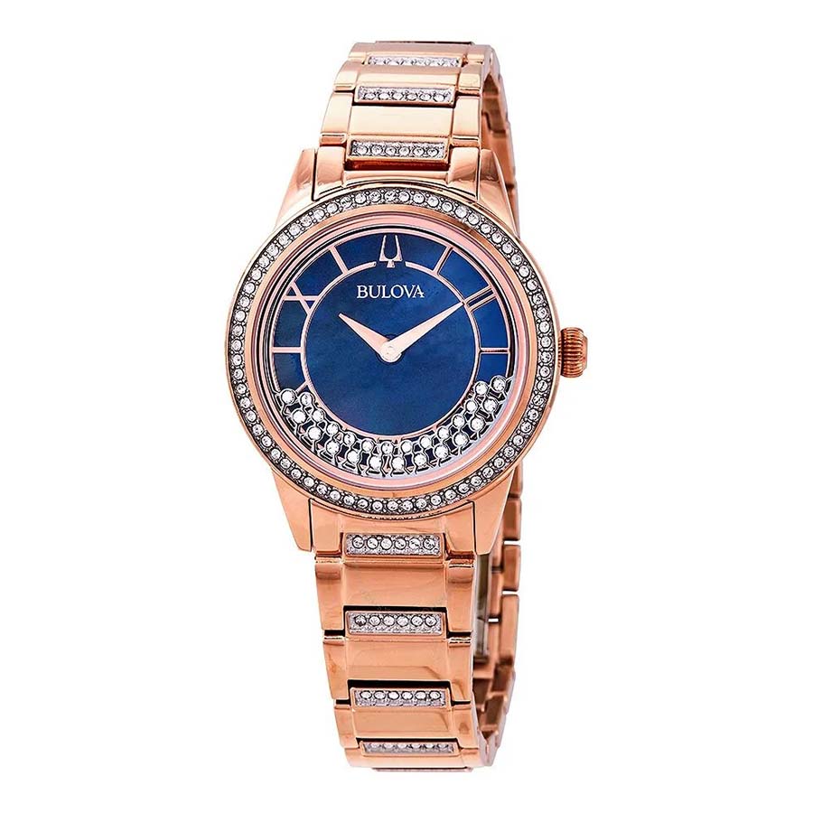Đồng Hồ Nữ Bulova 98L247 Crystal Swarovski Blue Dial Stainless Steel Màu Vàng Hồng