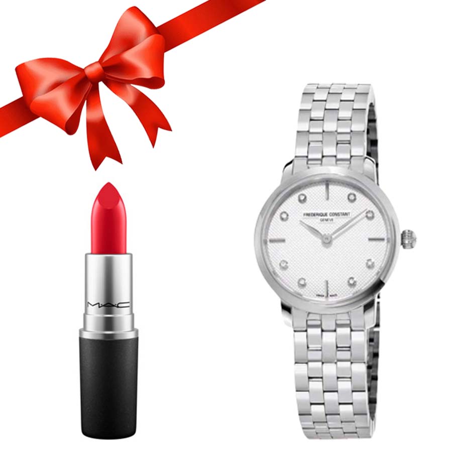 Combo Đồng Hồ Nữ Frederique Constant FC-200STDS6B + Son MAC 811 Red Màu Đỏ Thuần Satin