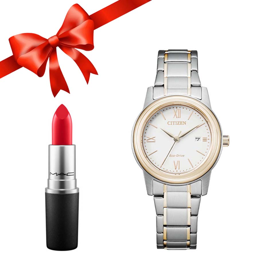 Combo Đồng Hồ Nữ Citizen FE1226-82A + Son MAC 811 Red Màu Đỏ Thuần Satin