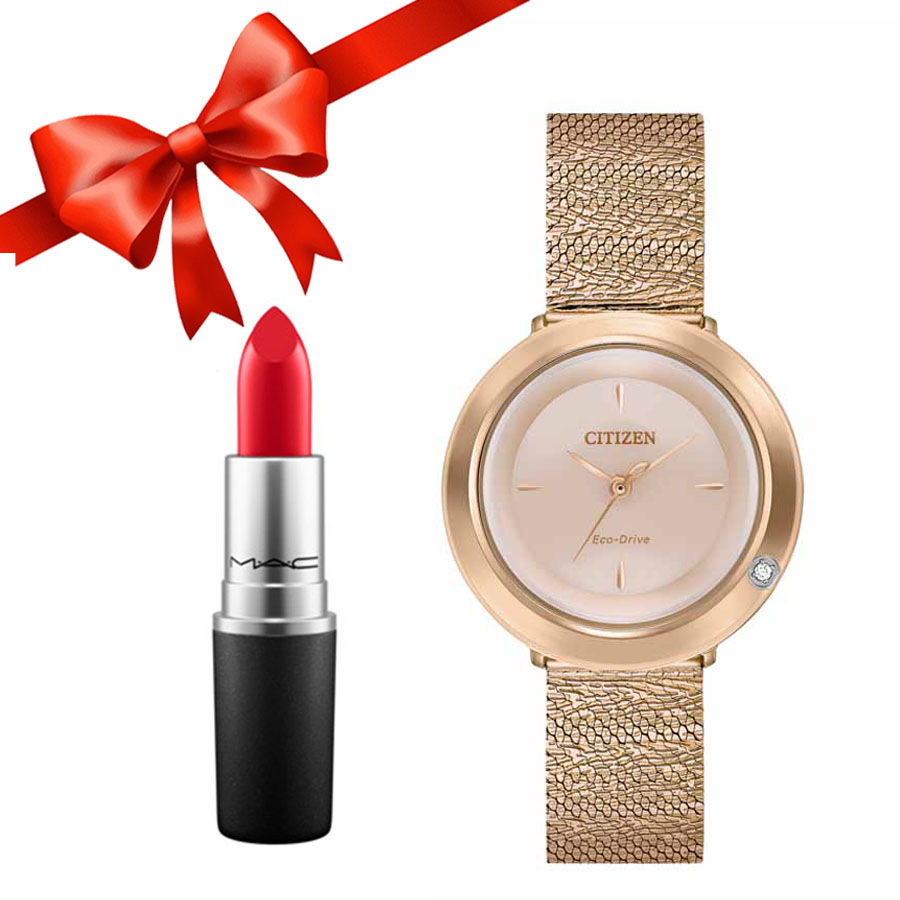 Combo Đồng Hồ Nữ Citizen EM0643-50X Và Son MAC 811 Red Màu Đỏ Thuần Satin