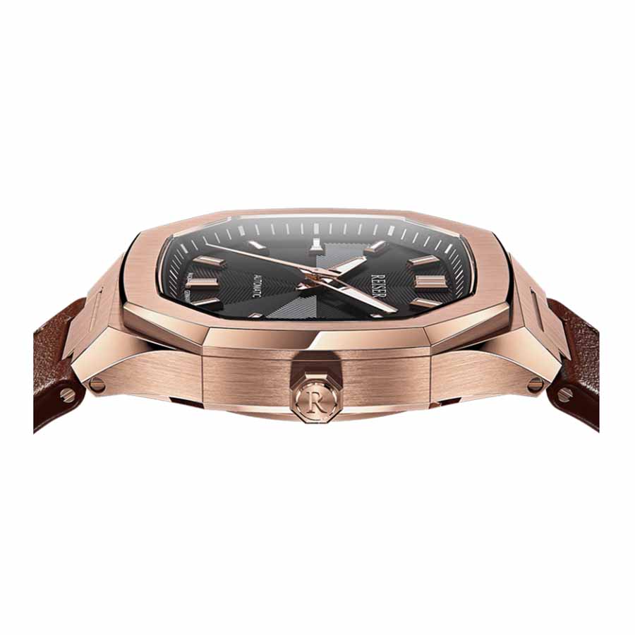 Đồng Hồ Nam Reiser Alpen Date Rose Gold Leather Strap Màu Vàng Mặt Đen