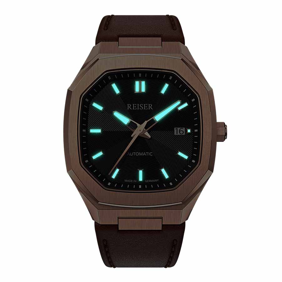 Đồng Hồ Nam Reiser Alpen Date Rose Gold Leather Strap Màu Vàng Mặt Đen