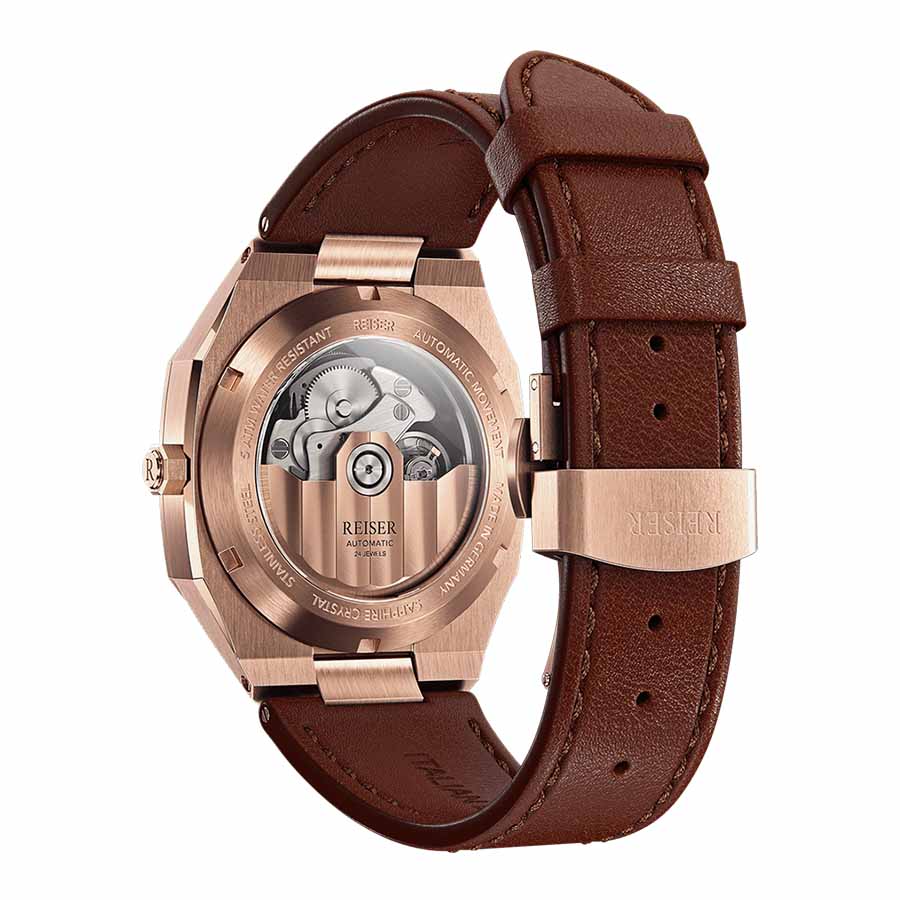 Đồng Hồ Nam Reiser Alpen Date Rose Gold Leather Strap Màu Vàng Mặt Đen