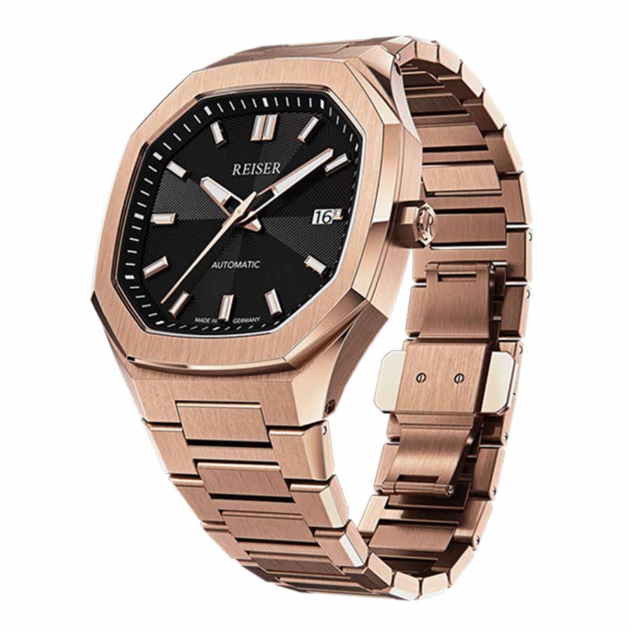 Đồng Hồ Nam Reiser Alpen Date Rose Gold Bracelet Màu Vàng Mặt Đen