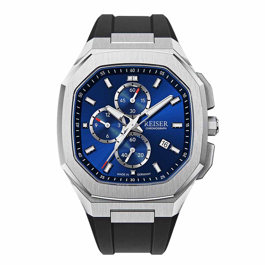 Đồng Hồ Nam Reiser Alpen Chrono Leather Strap Màu Xám Mặt Xanh Navy