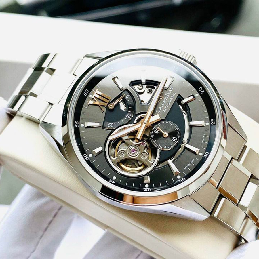Đồng Hồ Orient Star Semi Skeleton Re-AV0004N00B Màu Bạc Mặt Đen