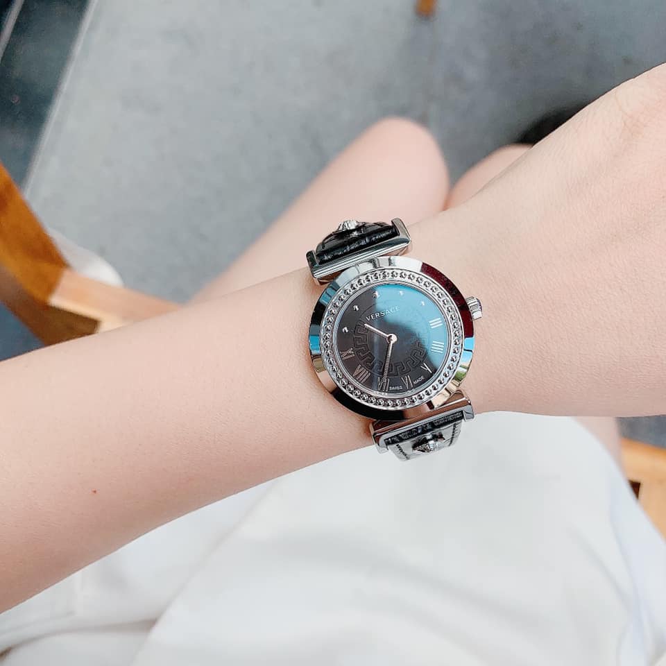 Đồng Hồ Nữ Versace Vanity Stainless Steel Black Leather P5Q99D009 S009 35mm