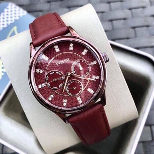 Modern sophisticate multifunction cheap wine leather watch