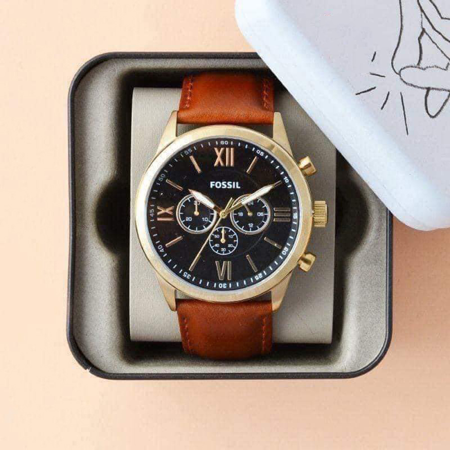 Đồng Hồ Nam Fossil Flynn BQ2261 Màu Nâu Mặt Đen