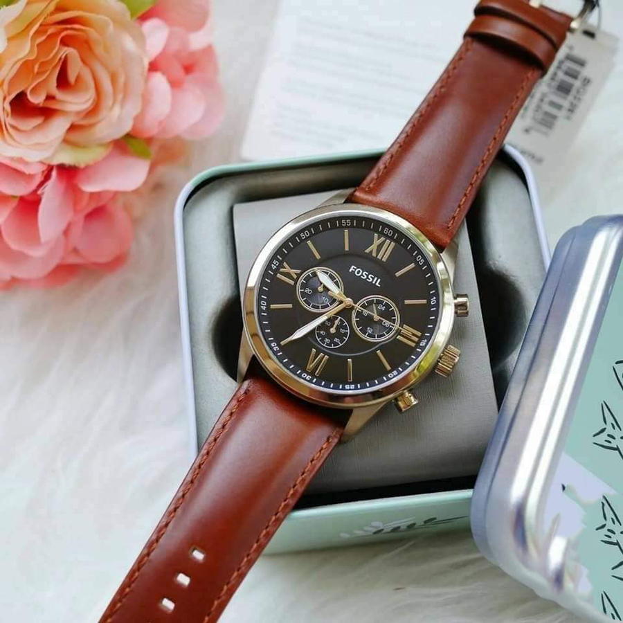 Đồng Hồ Nam Fossil Flynn BQ2261 Màu Nâu Mặt Đen