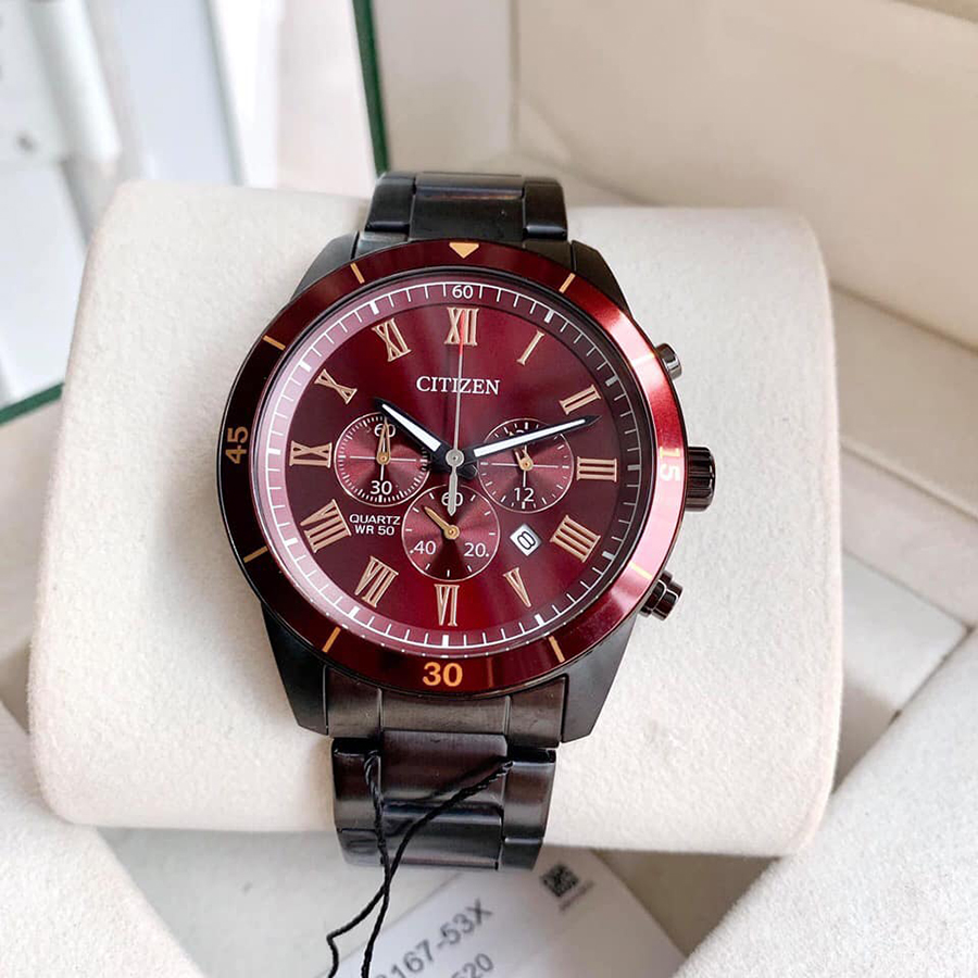 Đồng Hồ Citizen AN8167-53X Nam Chronograph Màu Đen Mặt Nâu đỏ