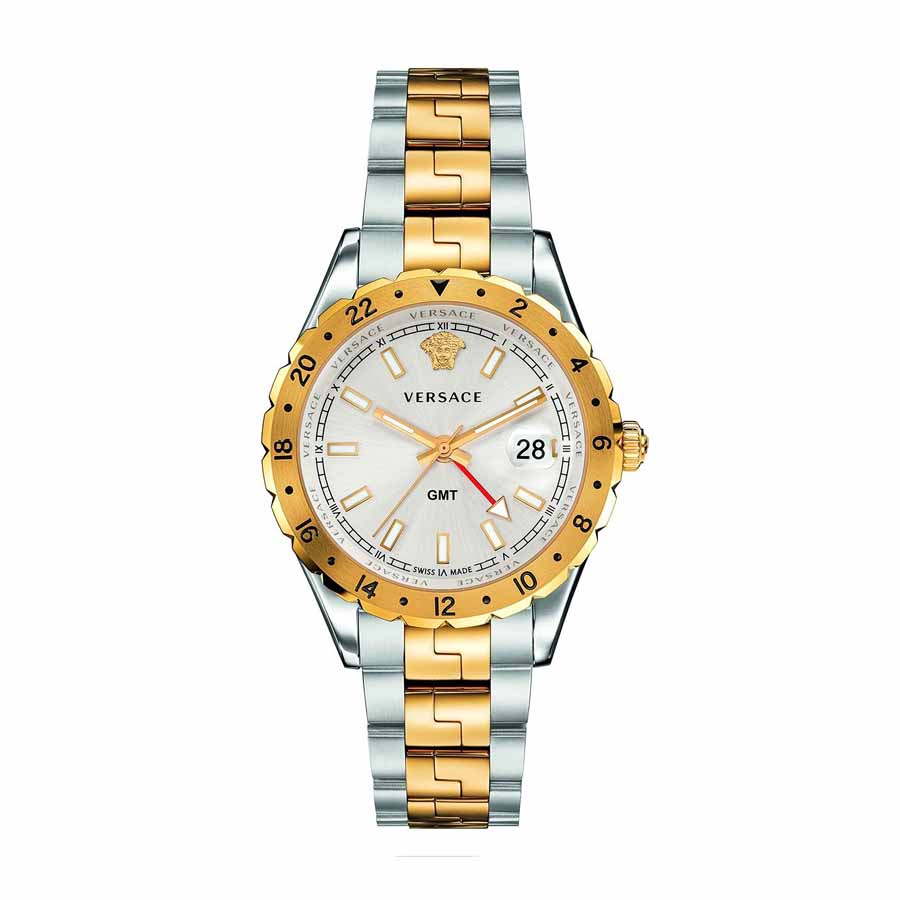 Đồng Hồ Nam Versace Hellenyium GMT Silver Dial Men's Watch V11030015 42mm Màu Demi (Trắng-Vàng)
