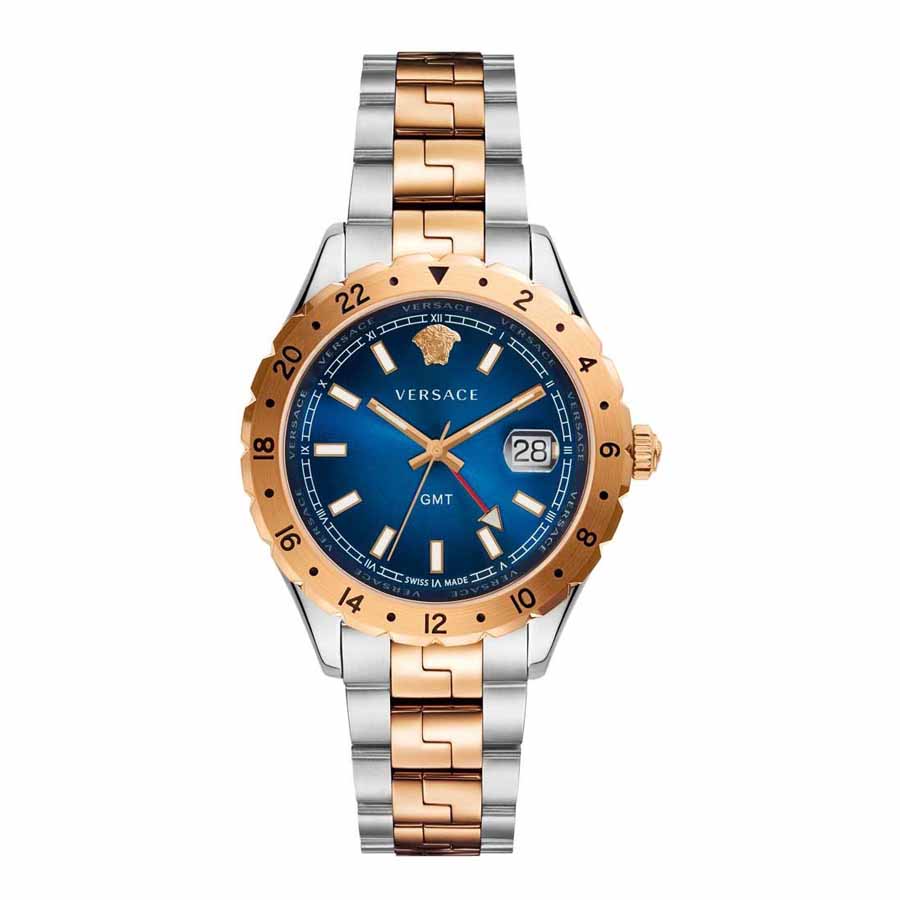 Đồng Hồ Nam Versace Hellenyium GMT Blue Dial Men's Watch V11060017 42mm Màu Vàng Hồng-Bạc